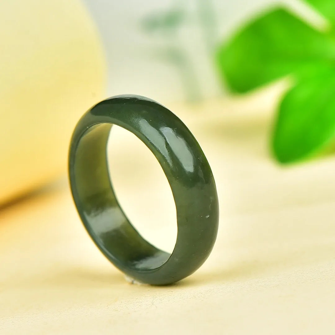 Natural Nephrite Green Jade Ring Men Healing Gemstone Fine Jewelry Genuine Hetian Jades Dragon Thumb Rings Wide Band Anillos