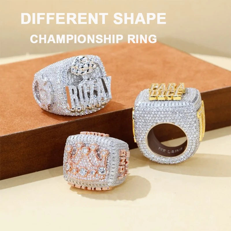 Moissanite Custom Rings For Men 925 Silver Custom Letter Name Championship Ring Hip Hop Luxury Jewelry Personalized Baguette