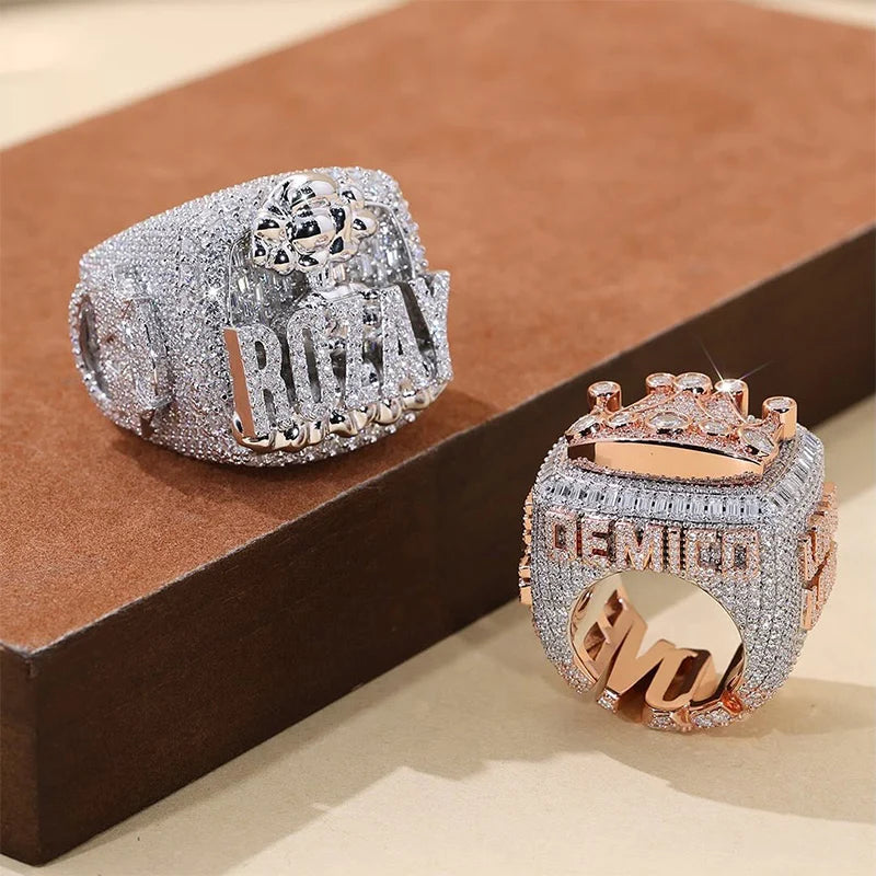 Moissanite Custom Rings For Men 925 Silver Custom Letter Name Championship Ring Hip Hop Luxury Jewelry Personalized Baguette