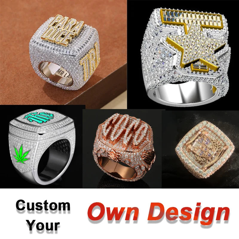Moissanite Custom Rings For Men 925 Silver Custom Letter Name Championship Ring Hip Hop Luxury Jewelry Personalized Baguette