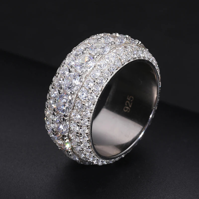 Luxury VVS1 3 Row 11mm Width Moissanite Ring In S925 Silver Ring  Jewelry Pave Setting With Certificate Fine Jewlery Gift