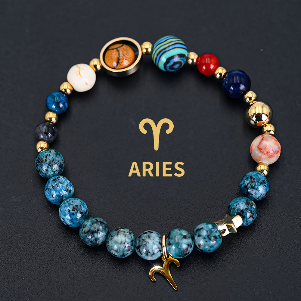 12 Constellation Bracelet Zodiac Cosmic Galaxy Bracelet 1pc Cosmic Galaxy Imperial Green Natural Stone Eight Planets Ladies Pendant Libra Virgo Sagittarius Jewelry Valentine's Day Couple Gift
