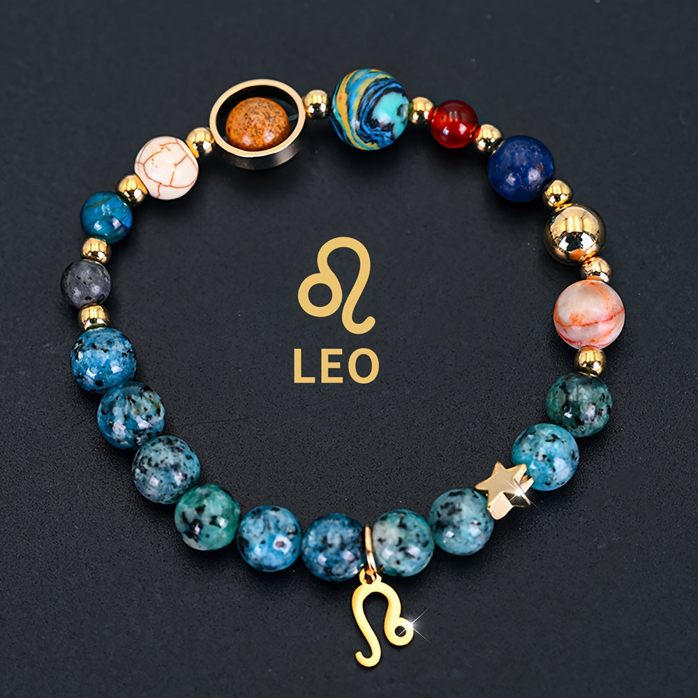 12 Constellation Bracelet Zodiac Cosmic Galaxy Bracelet 1pc Cosmic Galaxy Imperial Green Natural Stone Eight Planets Ladies Pendant Libra Virgo Sagittarius Jewelry Valentine's Day Couple Gift