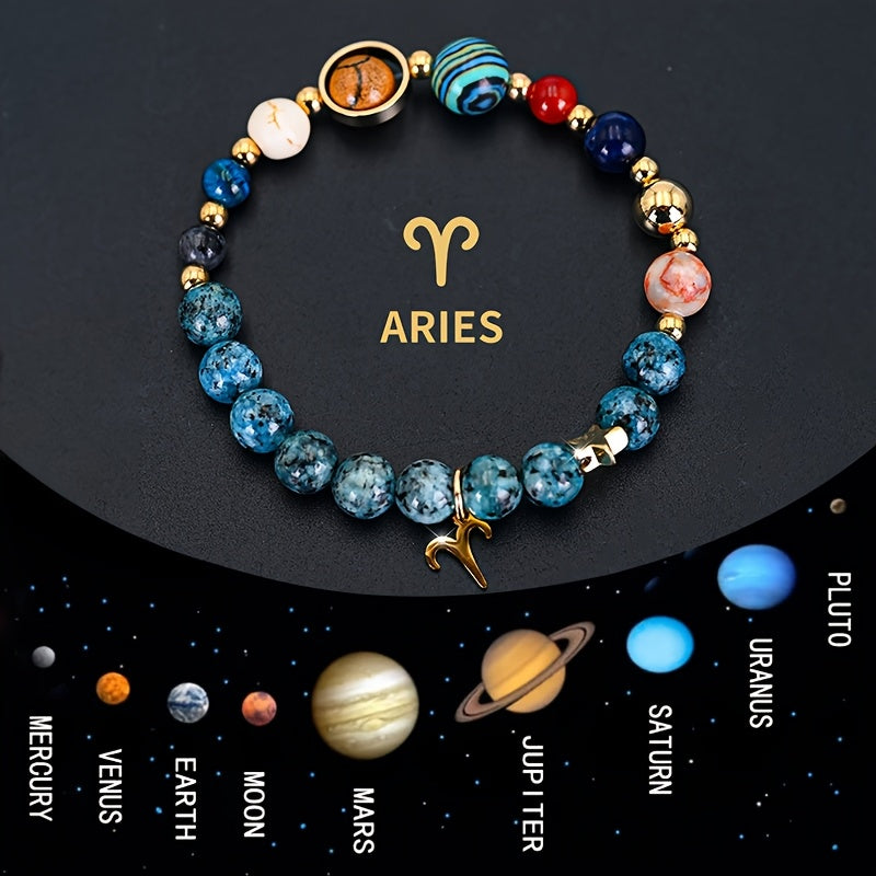12 Constellation Bracelet Zodiac Cosmic Galaxy Bracelet 1pc Cosmic Galaxy Imperial Green Natural Stone Eight Planets Ladies Pendant Libra Virgo Sagittarius Jewelry Valentine's Day Couple Gift