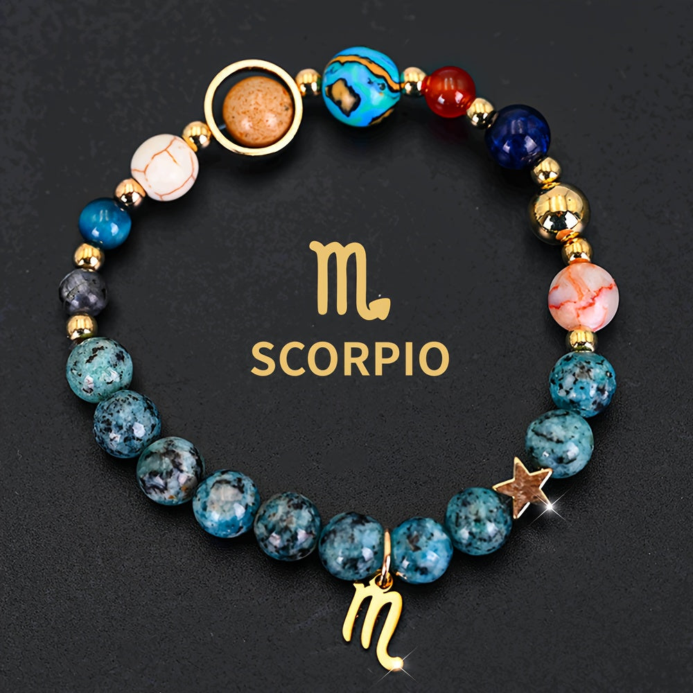 12 Constellation Bracelet Zodiac Cosmic Galaxy Bracelet 1pc Cosmic Galaxy Imperial Green Natural Stone Eight Planets Ladies Pendant Libra Virgo Sagittarius Jewelry Valentine's Day Couple Gift