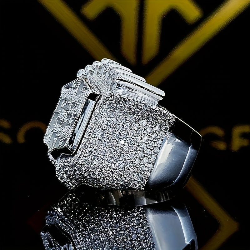 Crown Ring 925 Sterling Silvery Men'S Iced Out Round Cut Crown Rings Rapper Hip Hop Ring Engagement Jewelry AAA+
