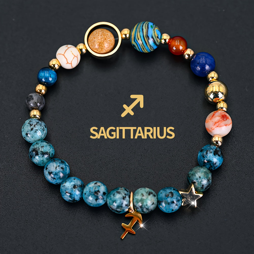 12 Constellation Bracelet Zodiac Cosmic Galaxy Bracelet 1pc Cosmic Galaxy Imperial Green Natural Stone Eight Planets Ladies Pendant Libra Virgo Sagittarius Jewelry Valentine's Day Couple Gift