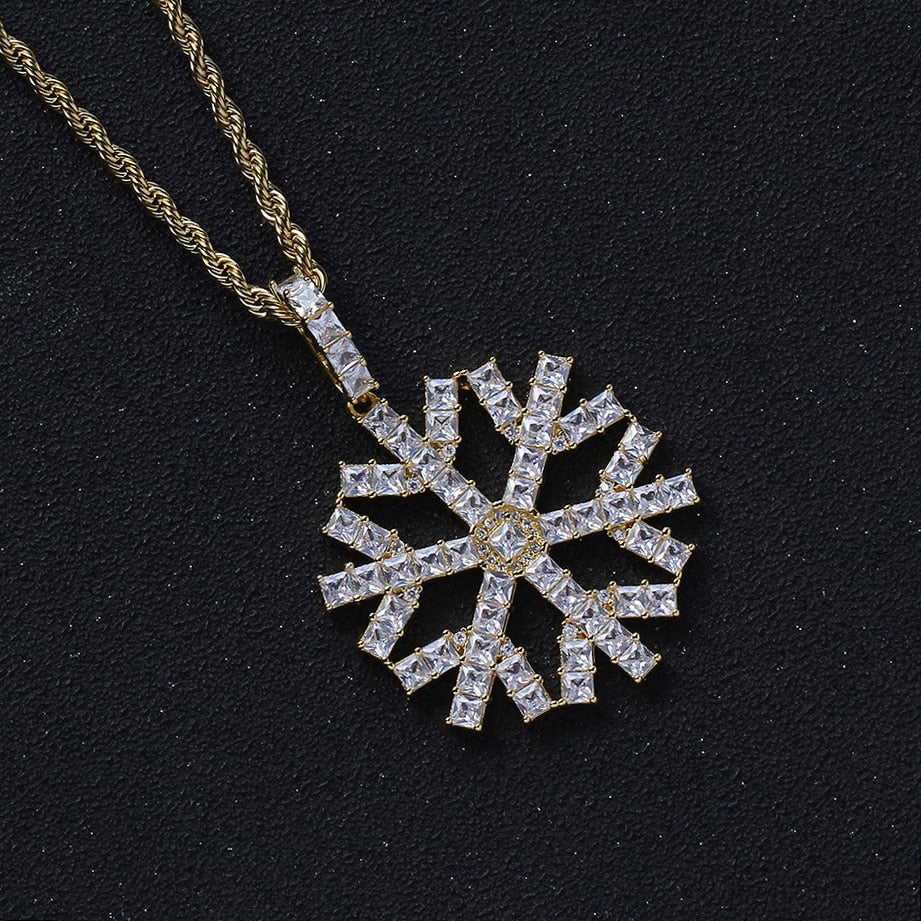 Bling Snow Shape Pendant With Tennis Chain AAA+ Necklace For Men Women Hip Hop Jewelry