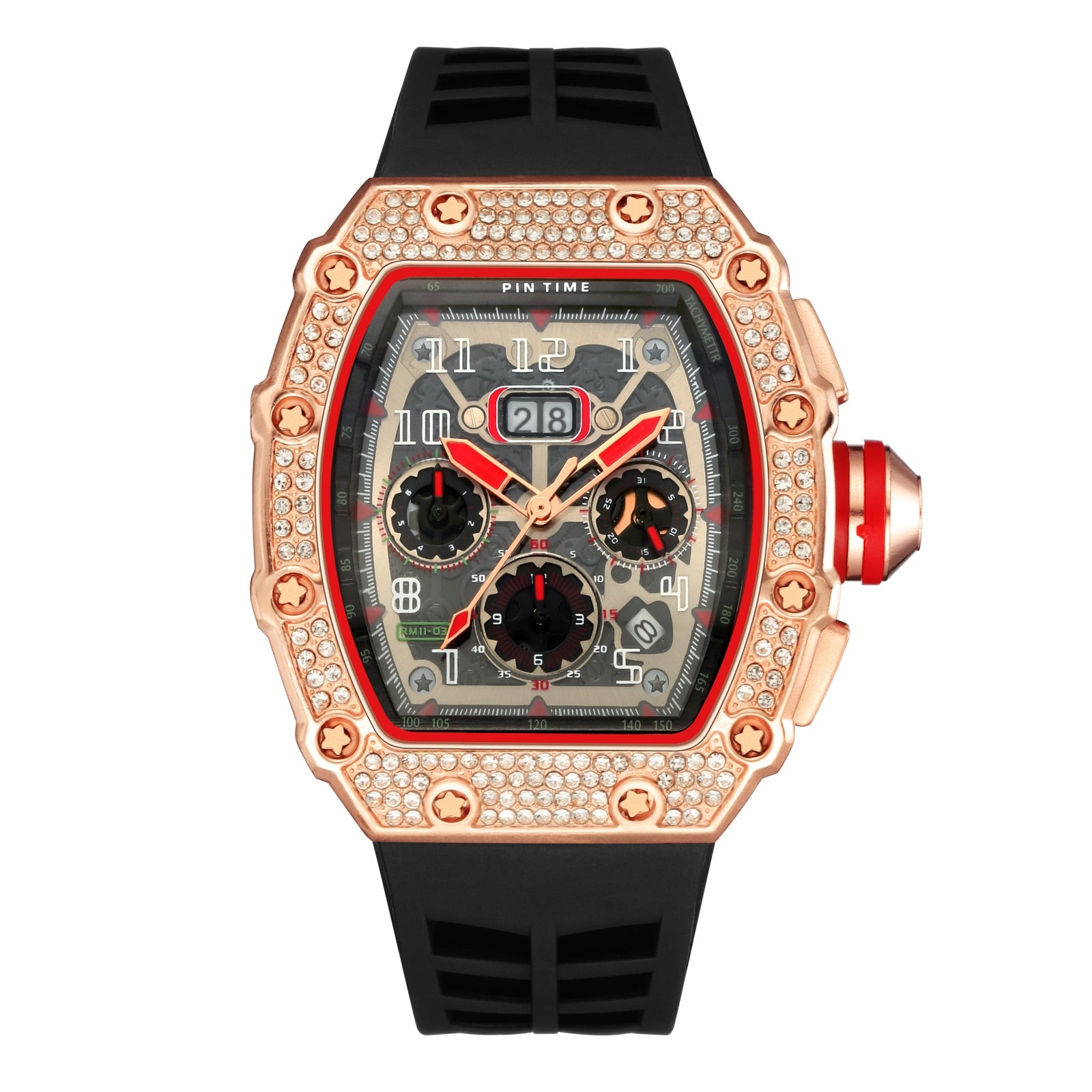 New Military Sports Watch Diamond Men watch calendar top brand army men  luxury gold watch rubber strap