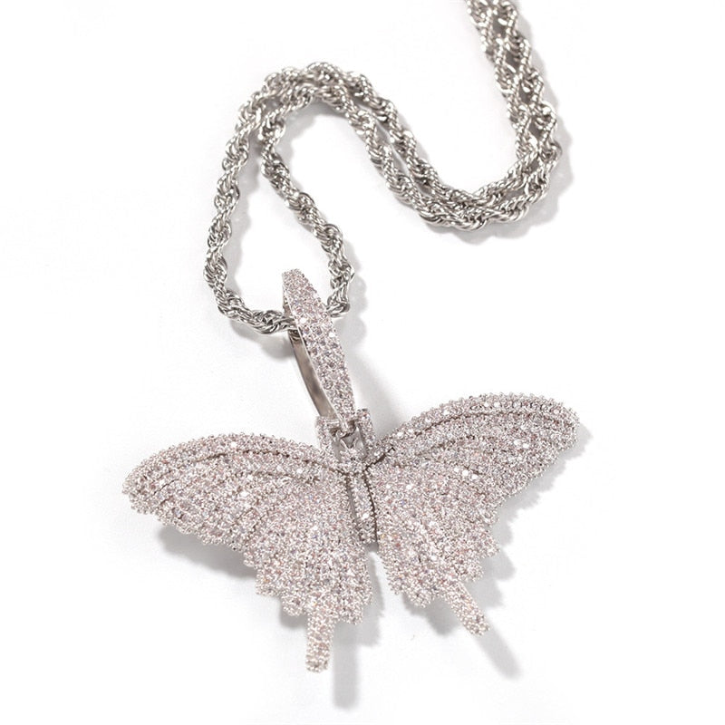 Butterfly Pendant AAA+ Necklace For Men Women 4 Colors Full Cubic Zircon Hip Hop Jewelry Gifts