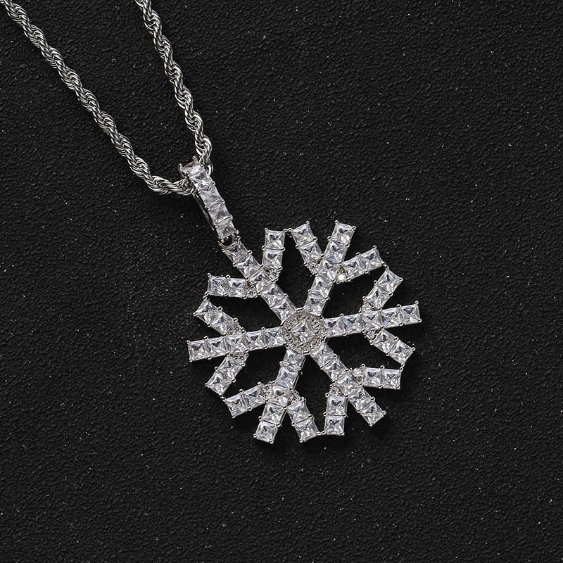 Bling Snow Shape Pendant With Tennis Chain AAA+ Necklace For Men Women Hip Hop Jewelry