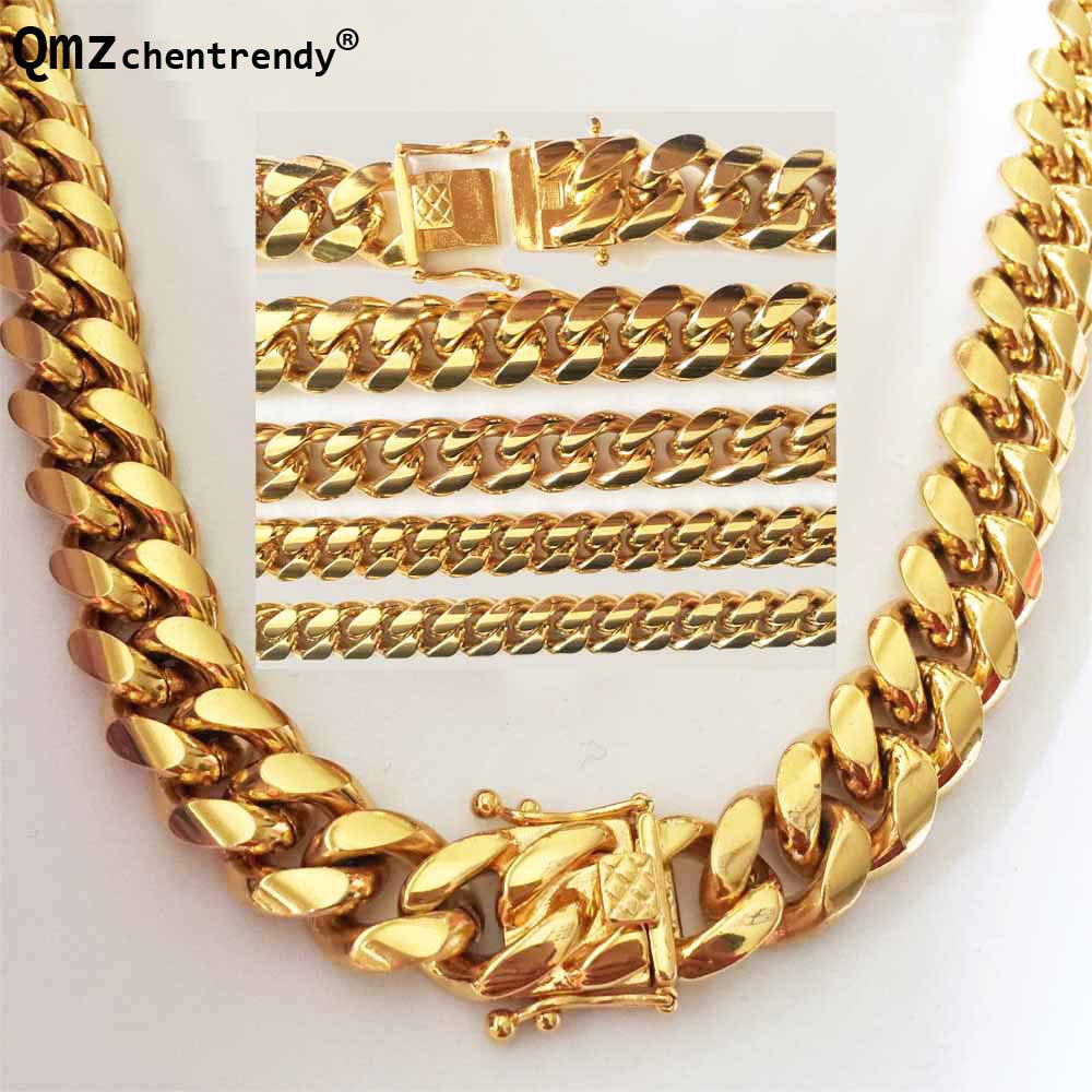 News Arrival 8/10/12/14mm Stainless Steel Miami Curb Cuban Chain Necklaces Casting Dragon Lock Clasp Mens jewelry