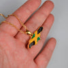 Anniyo Jamaica Map and National Flag Pendant AAA+  Necklaces Gold Color Jamaican  Maps #080406