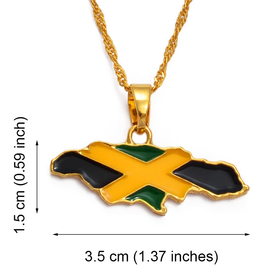 Anniyo Jamaica Map and National Flag Pendant AAA+  Necklaces Gold Color Jamaican  Maps #080406