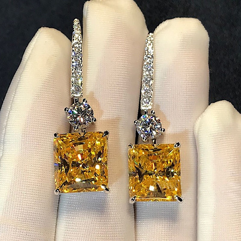 Radiant Cut 4ct Lab Topaz  Dangle Earring Diamond 925 Sterling silver Jewelry Drop Earrings for Women Bridal