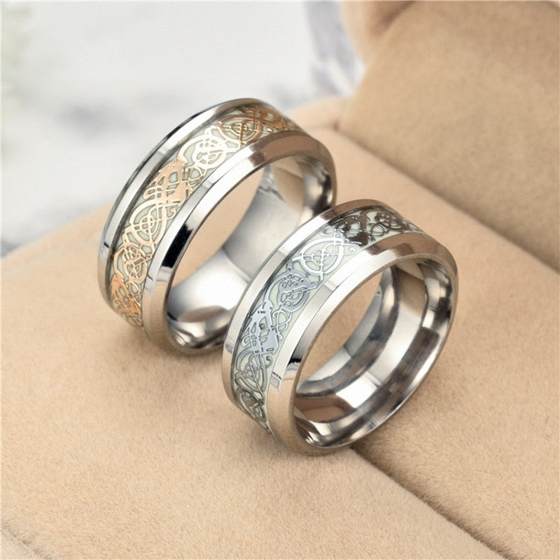 Luminous Dragon Ring  AAA+ Love Heart Retro Stainless Steel Fluorescent Rings for Men