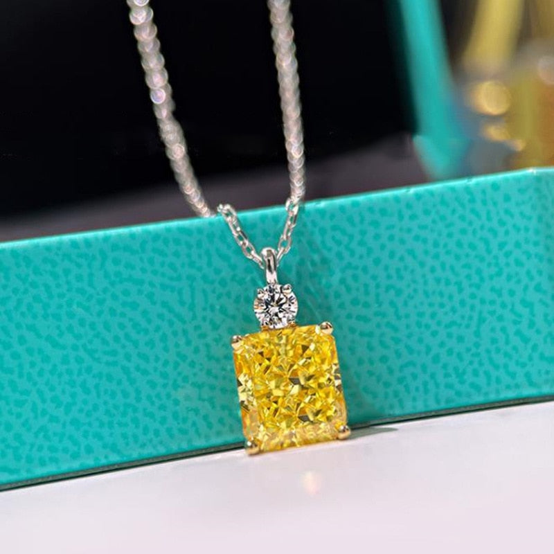 25 Sterling Silver 10*12mm Yellow Pink Blue Ice Cut High Carbon Diamond Rectangle Pendant AAA+ Necklace Jewelry For Women