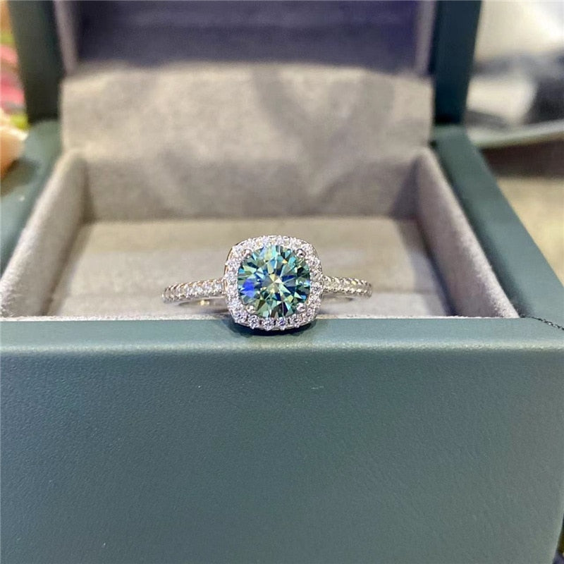 Real 3 Carat Blue Green Moissanite Rings 925 Sterling Silver Brilliant Cut Sparking Diamond Jewelry Women Wedding Band Gift GRA