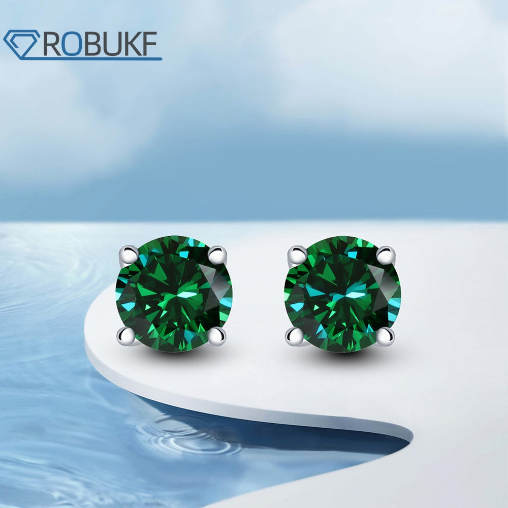 Earring Diamond  0.3-2ct Round Cut Blue Green Diamond 18K White Gold Plated 925 Steling Silver For Women Men