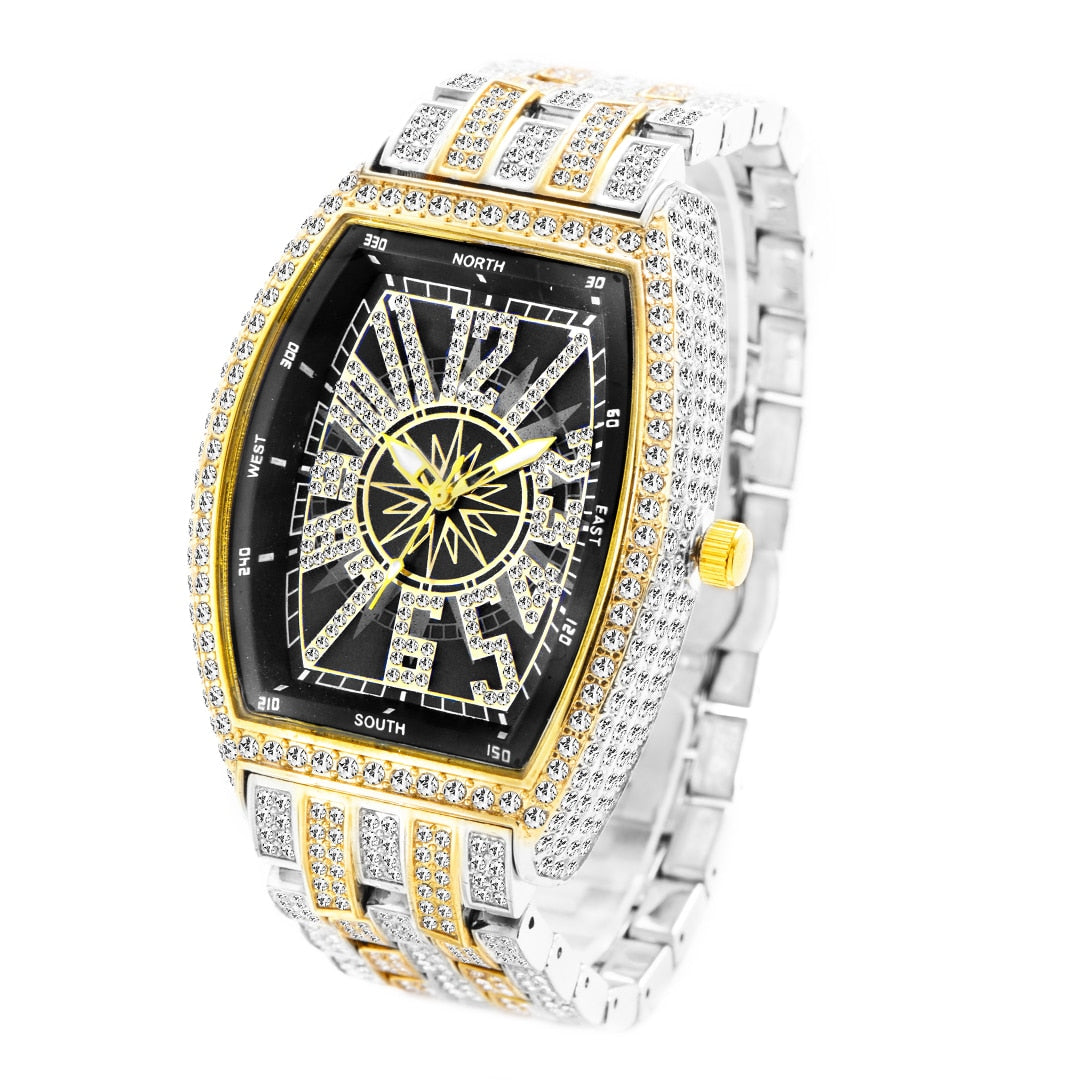 New MISSFOX Mens Quartz Watch Hip Hop Full Diamond Waterproof Wrist watches Luminous Pointer Digital Fashion Square Male Clock