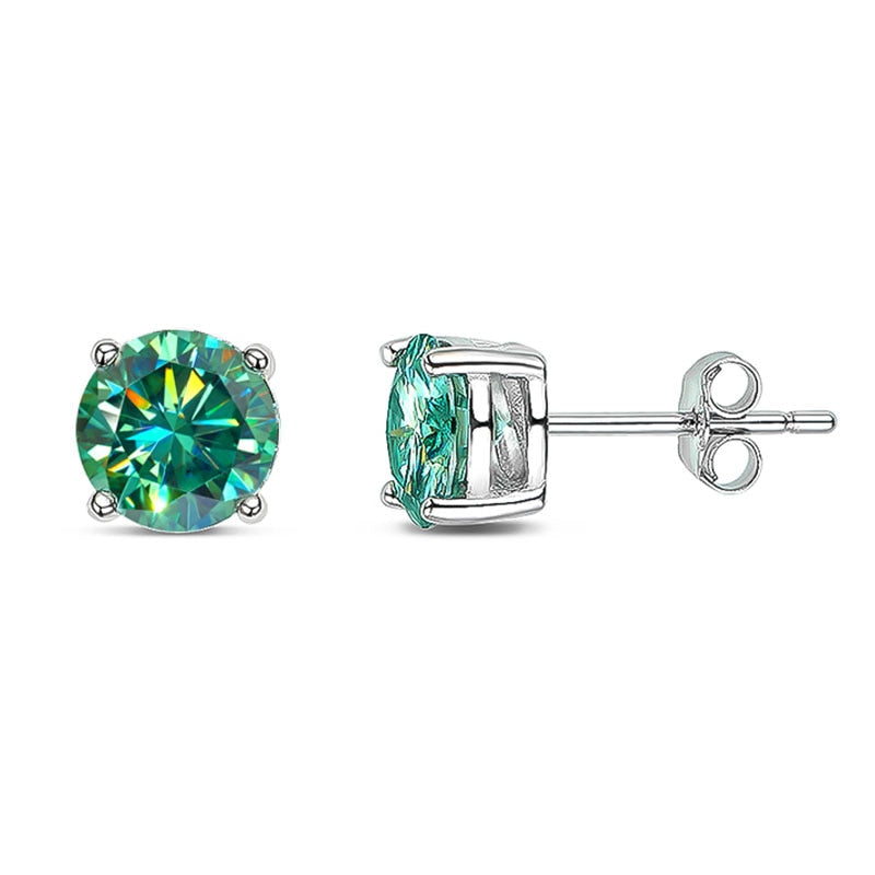 Diamond Stud Earring 0.3-2ct Round Cut Blue Green Moissanite Diamond 18K White Gold Plated 925 Steling Silver For Women Men