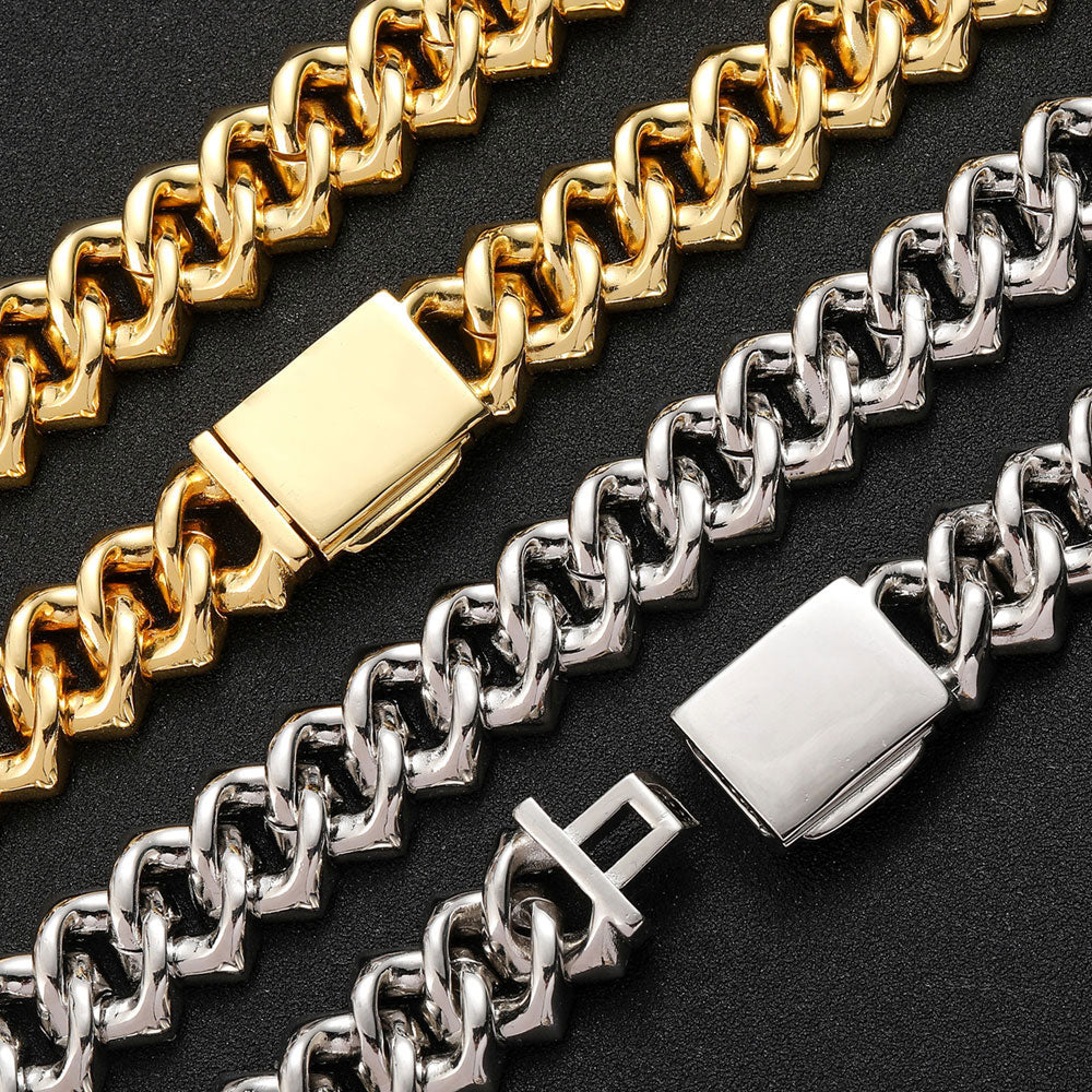 18mm Cuban Chain AAA+ Prong Baguette CZ Cubic Zircon White Gold Plated Luxury Men Necklace Bling Full Diamond Iced Out