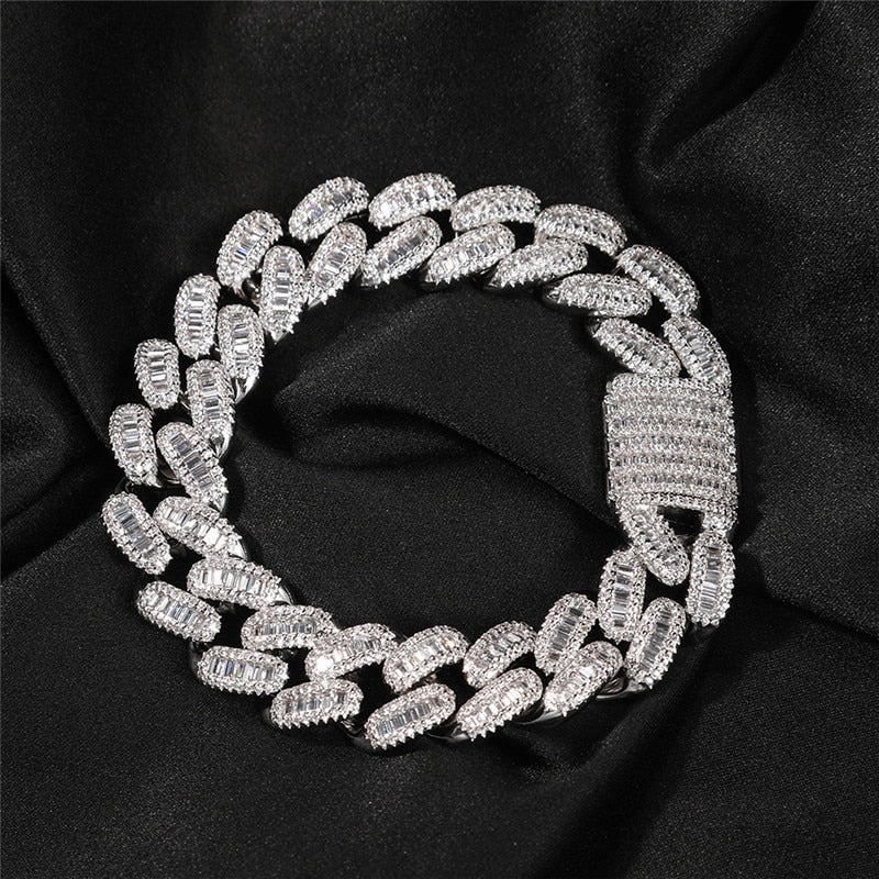 15MM Baguette AAA+ Choker Necklace Iced Out Cuban Link 2 Colors CZ Necklaces Hip Hop Jewelry