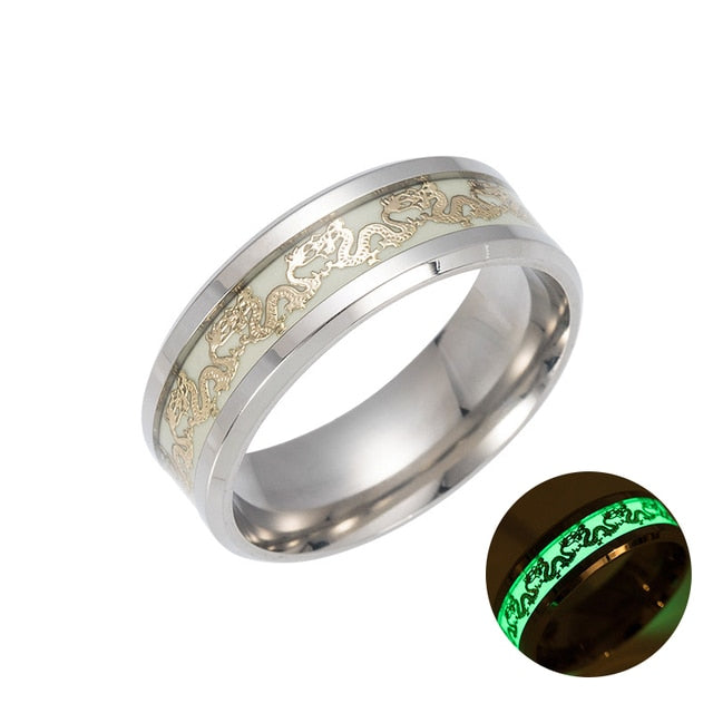 Luminous Dragon Ring  AAA+ Love Heart Retro Stainless Steel Fluorescent Rings for Men