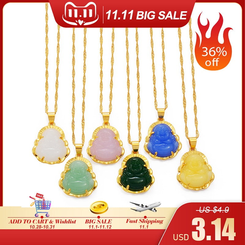 Anniyo Buddha Pendant AAA+ Necklaces Women Girls Amulet Chinese Maitreya Necklace Jewelry