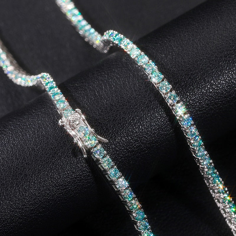 D Color Light Green VVS  Tennis Chain Diamond Bracelet S925 Sterling Silver Necklaces For Women Pass Diamond Test 2022 New