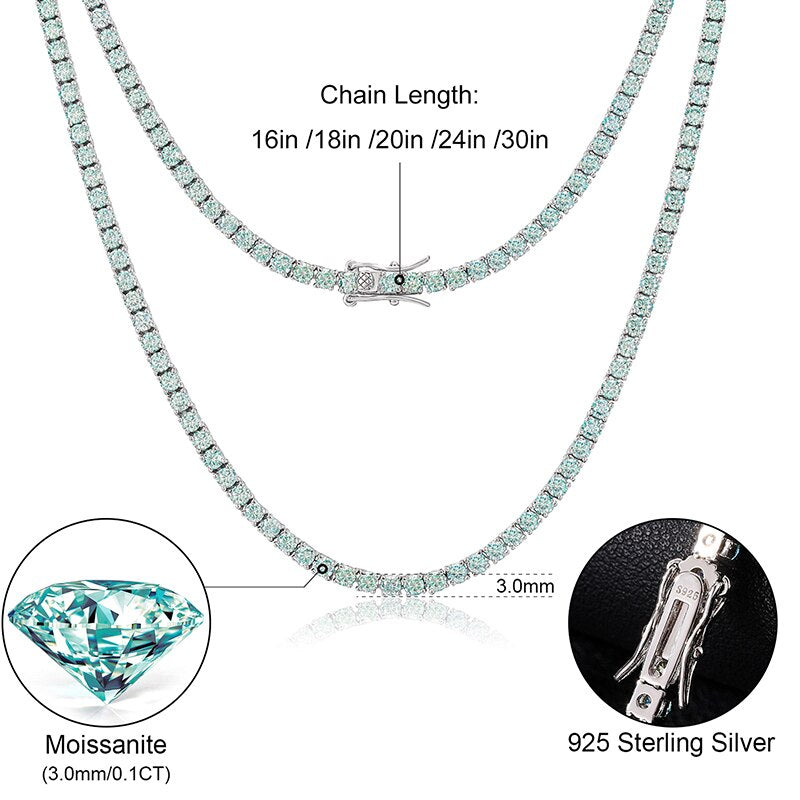 D Color Light Green VVS  Tennis Chain Diamond Bracelet S925 Sterling Silver Necklaces For Women Pass Diamond Test 2022 New