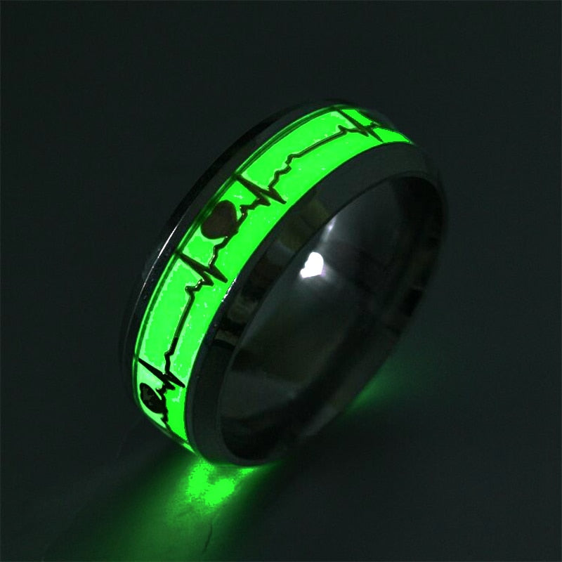 Luminous Dragon Ring  AAA+ Love Heart Retro Stainless Steel Fluorescent Rings for Men