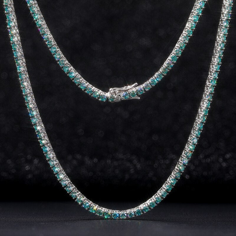 D Color Light Green VVS  Tennis Chain Diamond Bracelet S925 Sterling Silver Necklaces For Women Pass Diamond Test 2022 New