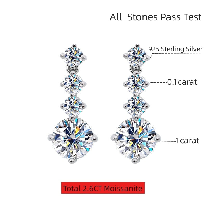 925 Silver  Drop Earring Diamond   2.6 Carat D Color VVS1 Diamond Engagement