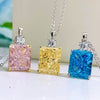 25 Sterling Silver 10*12mm Yellow Pink Blue Ice Cut High Carbon Diamond Rectangle Pendant AAA+ Necklace Jewelry For Women