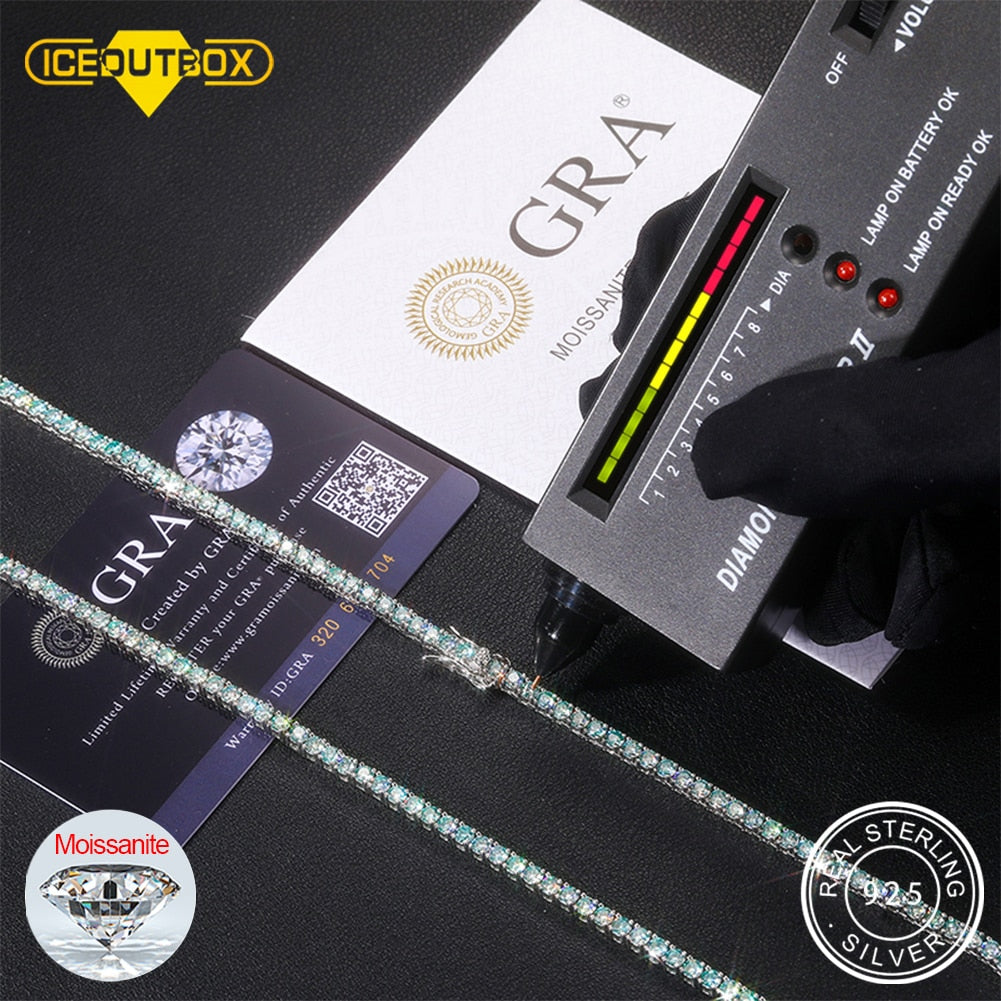 D Color Light Green VVS  Tennis Chain Diamond Bracelet S925 Sterling Silver Necklaces For Women Pass Diamond Test 2022 New