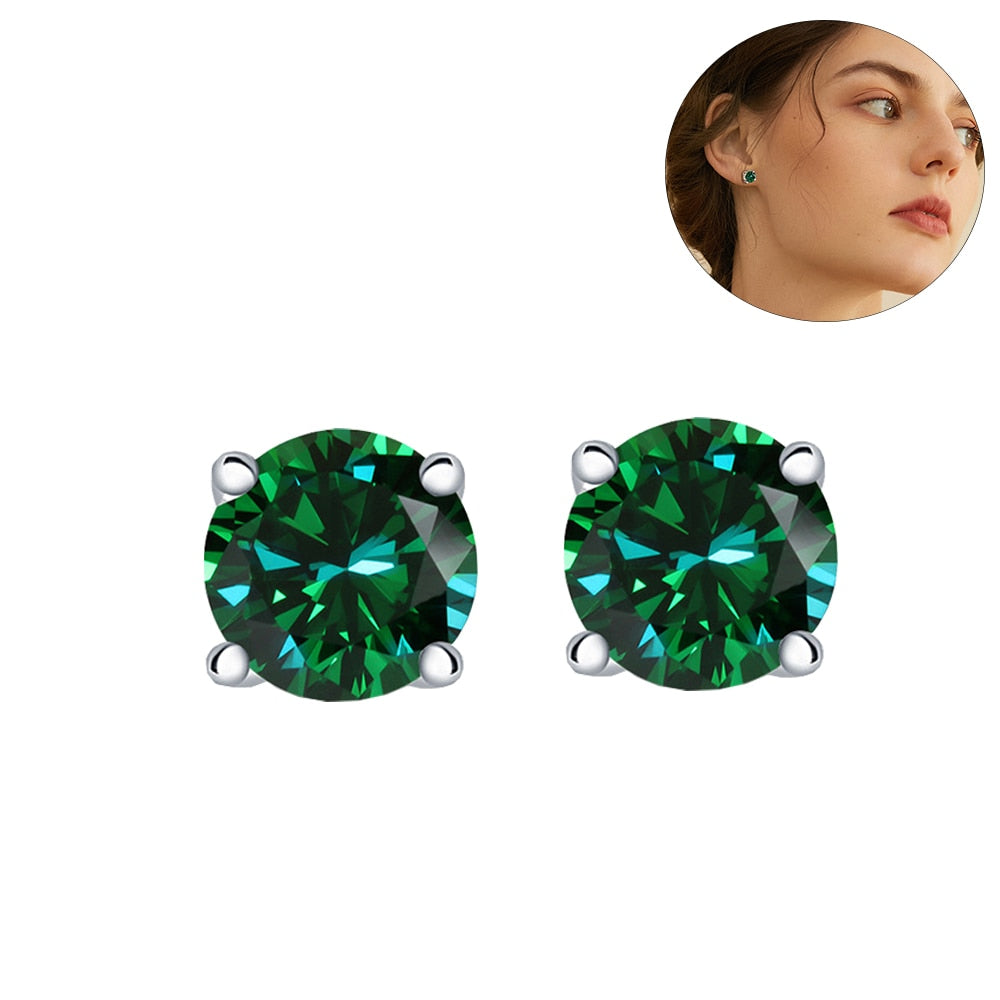 Earring Diamond  0.3-2ct Round Cut Blue Green Diamond 18K White Gold Plated 925 Steling Silver For Women Men