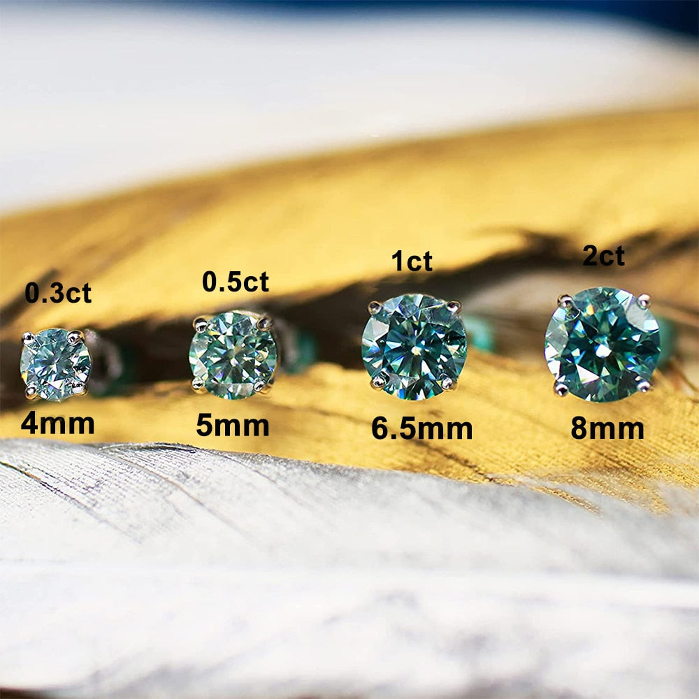 Diamond Stud Earring 0.3-2ct Round Cut Blue Green Moissanite Diamond 18K White Gold Plated 925 Steling Silver For Women Men