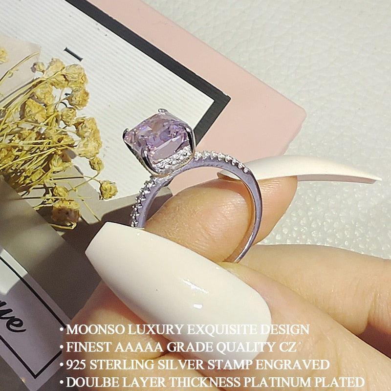 luxury pink ice cut 925 sterling silver Ring AAA+  engagement finger lady gift jewelry R7233S