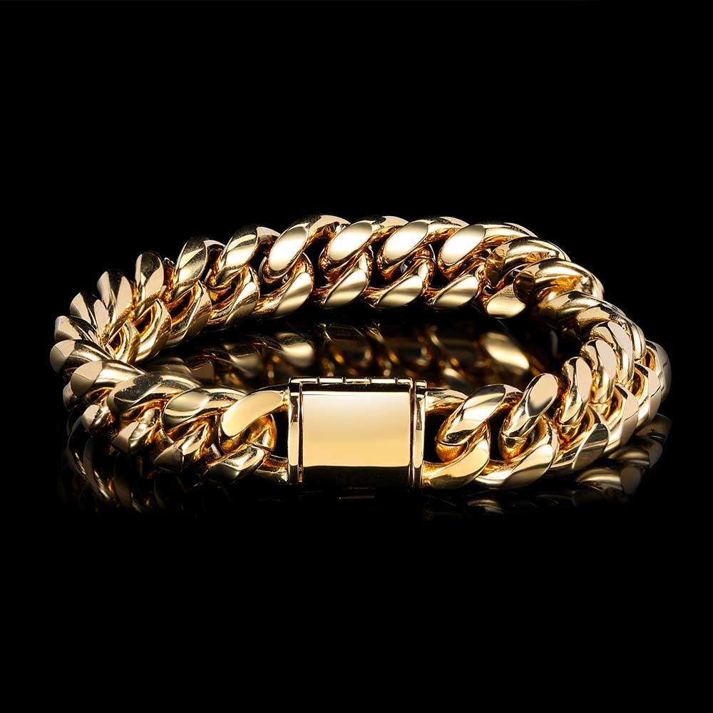 Silver 925 Chunky Cuban Miami 18k Gold Plated Bracelet AAA+ For Men