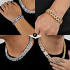 18mm Cuban Chain AAA+ Prong Baguette CZ Cubic Zircon White Gold Plated Luxury Men Necklace Bling Full Diamond Iced Out