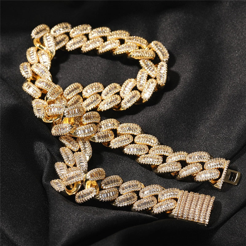 15MM Baguette AAA+ Choker Necklace Iced Out Cuban Link 2 Colors CZ Necklaces Hip Hop Jewelry