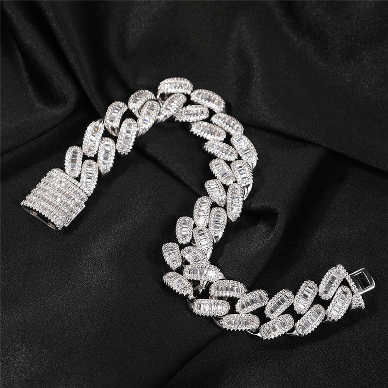 15MM Baguette AAA+ Choker Necklace Iced Out Cuban Link 2 Colors CZ Necklaces Hip Hop Jewelry