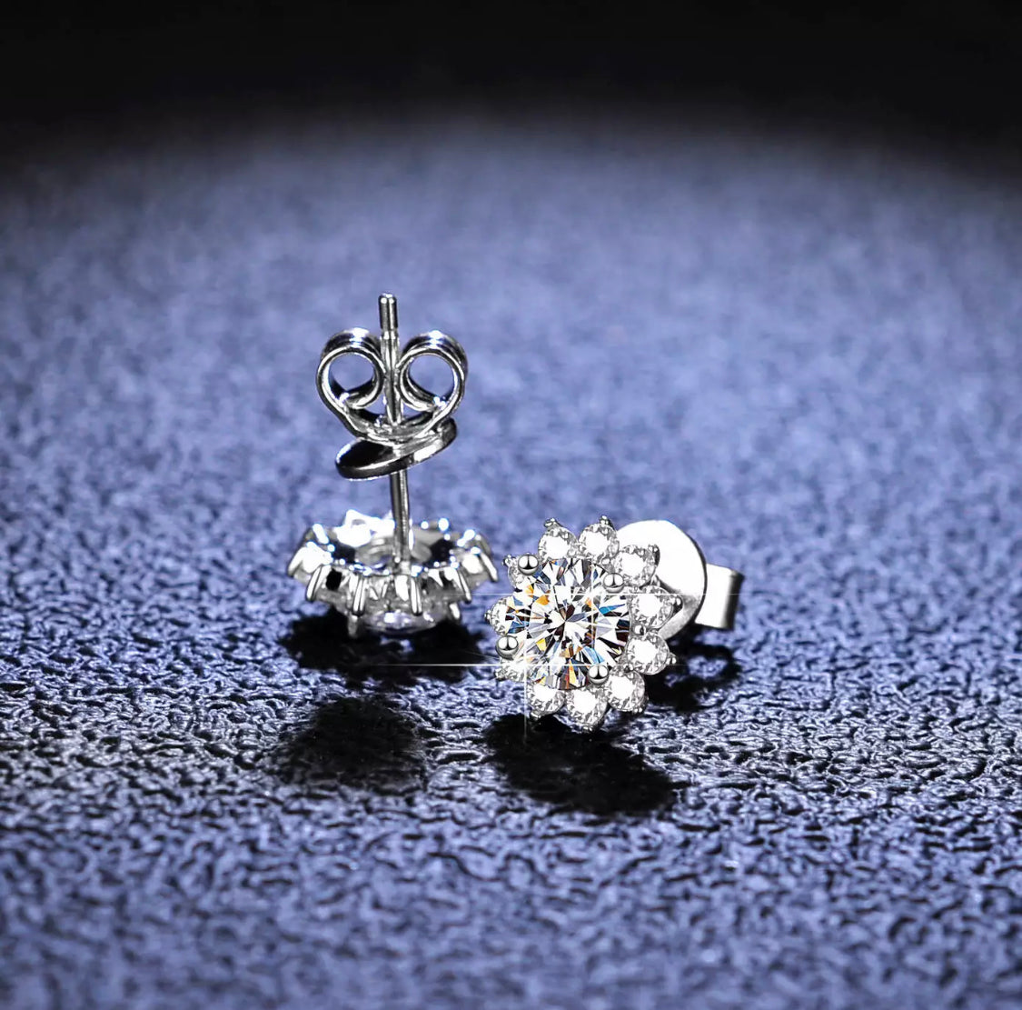 Sterling silver screw back Stud Earring Diamond  Flower