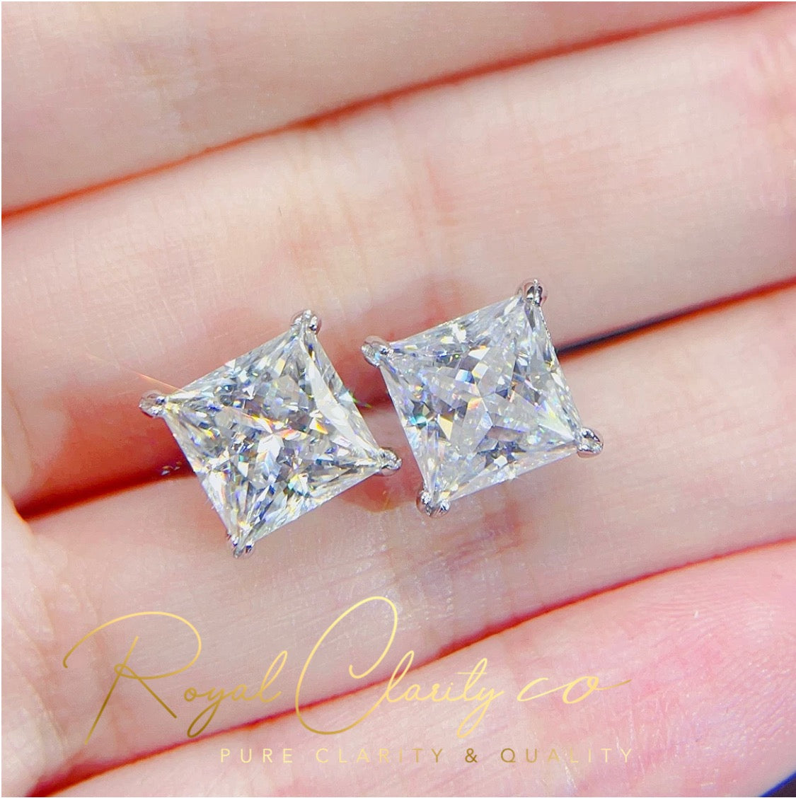 GRA Earring  studs 925 silver hip hop screw back princess cut stud Earring Diamond 9mm