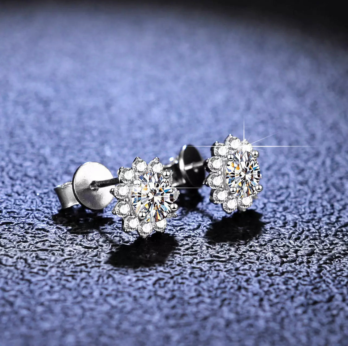 Sterling silver screw back Stud Earring Diamond  Flower