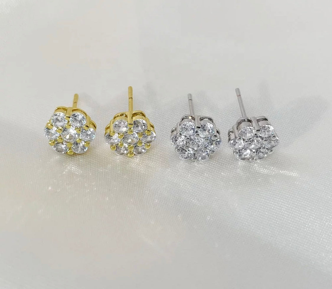 925 Silver Gold Stud Earrings VVS Moissanite Diamond