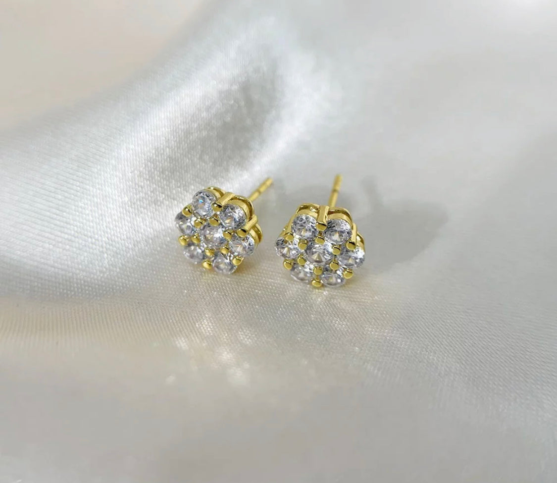 925 Silver Gold Stud Earrings VVS Moissanite Diamond