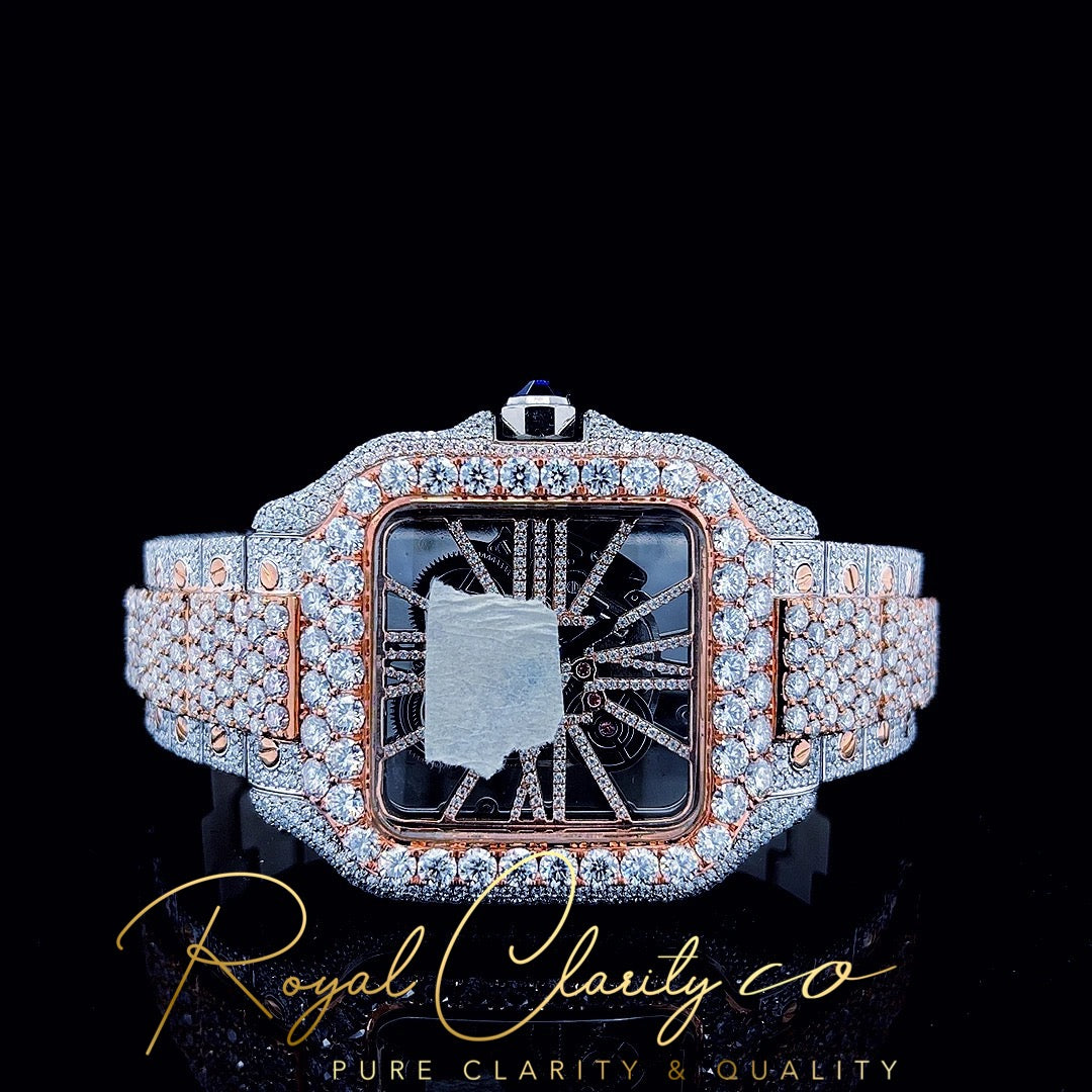 41MM MEDIUM Premium VVS Iced Out Handset White & Gold  Moissanite Diamond Bezel Custom Watch